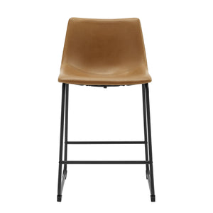 English Elm Walker Edison - Industrial Faux Leather Counter Stools, Set Of 2 - Whiskey Brown