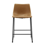 Walker Edison Faux Leather Counter Stools, Set of 2 - Whiskey Brown - Modern Style, Easy to Clean