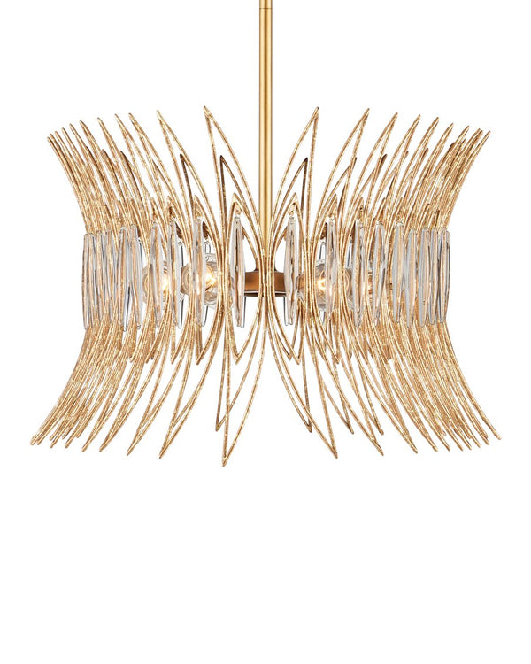 Currey & Company Marquise Oval Gold Chandelier - Elegant Mid-century Design With Leaf Motifs And Dimmable Lighting Gold Glass ,Wrought Iron 9000-1286-currey-company