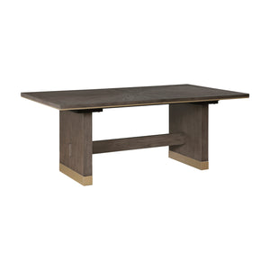 English Elm Modern Griffin Dining Table with Self-Storing 20" Leaf, Sunburst Oak Brown Finish & Gold Trim B011S01459
