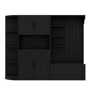 English Elm Multifunctional Hall Cabinet With 4 Hooks - Smart Split Design For Living Room, Kitchen & Hallway Storage W1580S00186-GIGA