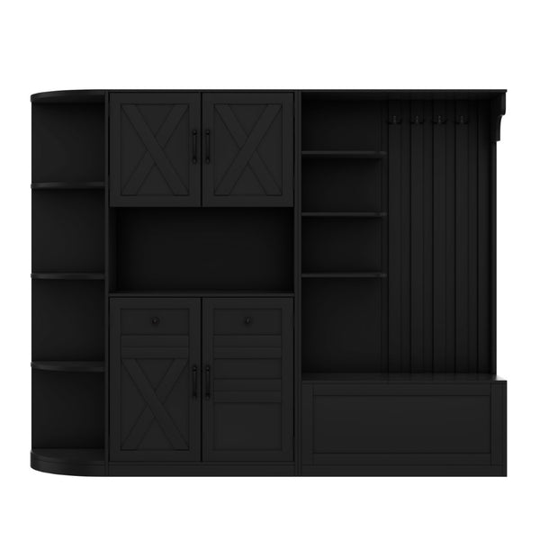 English Elm Multifunctional Hall Cabinet With 4 Hooks - Smart Split Design For Living Room, Kitchen & Hallway Storage W1580S00186-GIGA