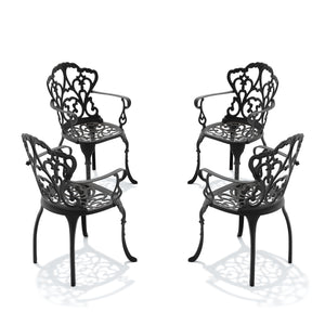 English Elm Cast Aluminum Outdoor Dining Chairs Set of Four with Carved Relief and Weather Resistant Frame W1710S00506
