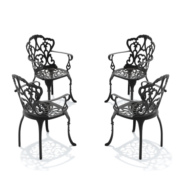 English Elm Cast Aluminum Outdoor Dining Chairs Set of Four with Carved Relief and Weather Resistant Frame W1710S00506