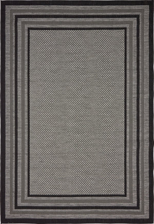 Unique Loom Outdoor Border Multi Border Machine Made Border Rug Gray, Black/Gray/Silver 6' 1" x 9' 0"