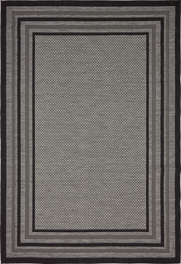 Unique Loom Outdoor Border Multi Border Machine Made Border Rug Gray, Black/Gray/Silver 6' 1" x 9' 0"