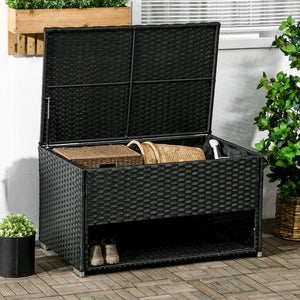 English Elm Outsunny Versatile Outdoor Deck Box & Shoe Storage, Waterproof Liner, Durable Rattan, Easy Access W2225P217538-GIGA