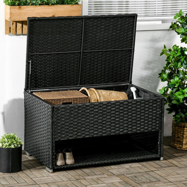 English Elm Outsunny Versatile Outdoor Deck Box & Shoe Storage, Waterproof Liner, Durable Rattan, Easy Access W2225P217538-GIGA