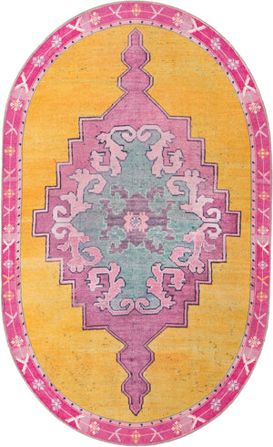 Unique Loom Timeless Thomas Machine Made Medallion Rug Yellow, Green/Ivory/Violet/Orange 5' 1" x 8' 0"