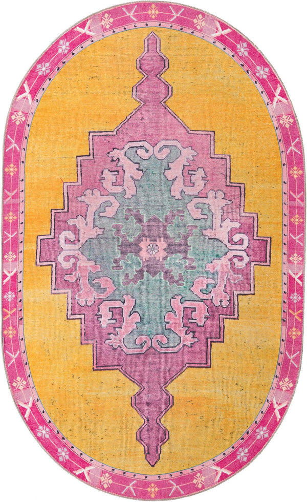 Unique Loom Timeless Thomas Machine Made Medallion Rug Yellow, Green/Ivory/Violet/Orange 5' 1" x 8' 0"