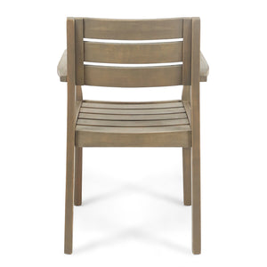 English Elm 7 Piece Solid Acacia Hardwood Expandable Outdoor Dining Set with Six Slatted Chairs Grey,Teak N762S000033AAE