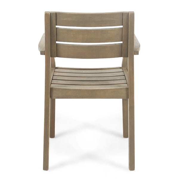 English Elm 7 Piece Solid Acacia Hardwood Expandable Outdoor Dining Set with Six Slatted Chairs Grey,Teak N762S000033AAE