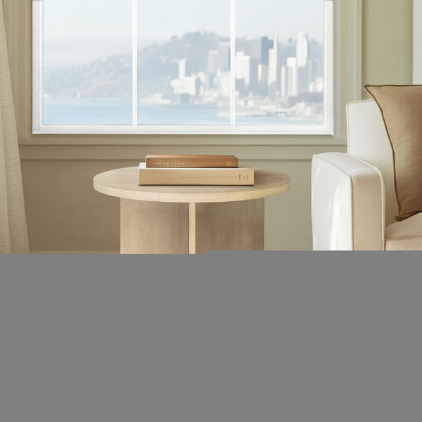 JLA Home Martha Stewart - Accent sculptural round starburst veneer table — compact nightstand or end table with durable finish Reclaimed Greige MT120-0187