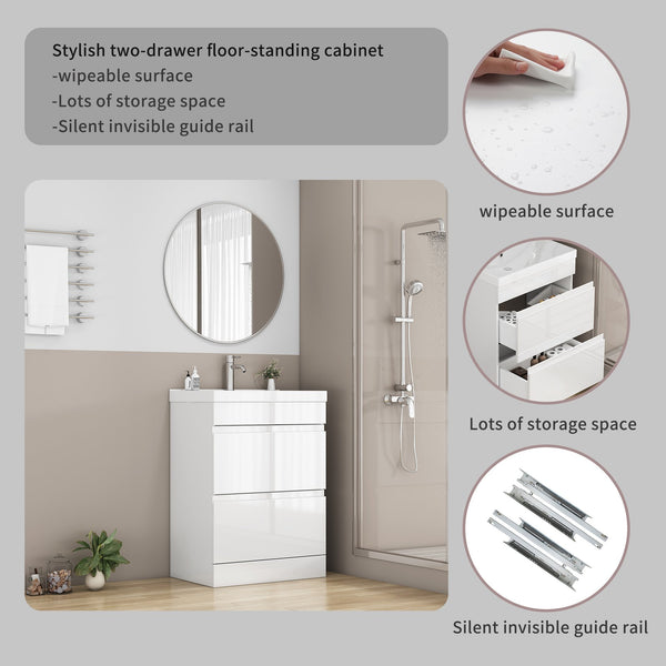 English Elm 24-Inch Bathroom Vanity With Unique Thick Ceramic Basin & Soft-Close Drawers For Modern Spaces W3151S00058