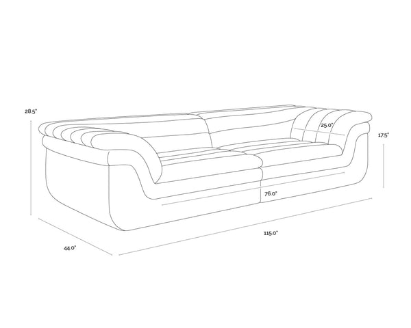 Sunpan BELLO Sofa - Luxurious Diamond Mink Upholstery with Curvaceous Design for Modern Living Spaces 112483