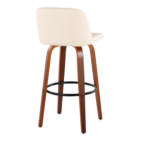 English Elm Toriano 30" Mid-Century Modern Barstools Set Of 2 - Walnut Wood, Cream Faux Leather, Swivel Comfort B202S00697-GIGA