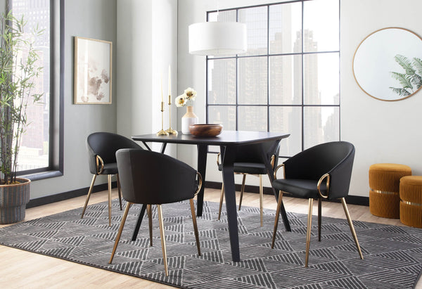 English Elm Chair with Silver Metal Frame and Padded Faux Leather Seat for Modern Dining Spaces Black B202P471295