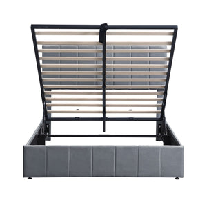 English Elm Full Size Linen Upholstered Platform Bed with Hydraulic Lift Storage and Foam Headboard N708P201551E