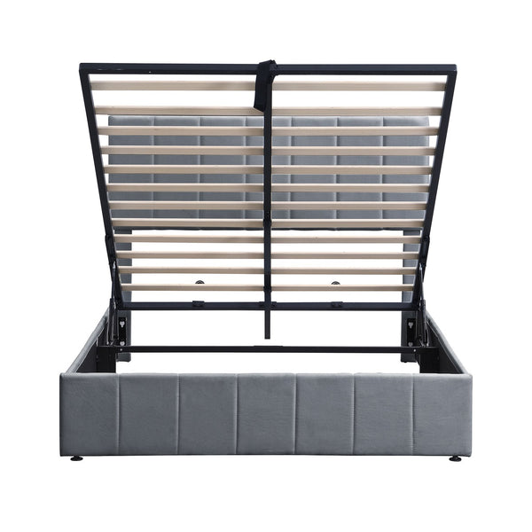 English Elm Full Size Linen Upholstered Platform Bed with Hydraulic Lift Storage and Foam Headboard N708P201551E