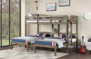 English Elm Triple Triple Twin Bunk Bed Contemporary Metal Frame with Attached Side Ladders Durable Design Warm Grey 43 L x 38 W x 11 H B2741S00327