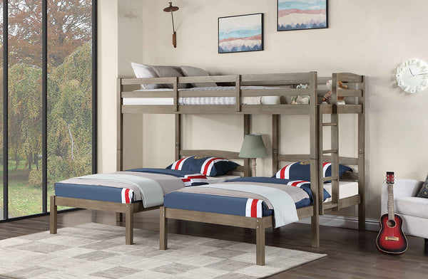 English Elm Triple Triple Twin Bunk Bed Contemporary Metal Frame with Attached Side Ladders Durable Design Warm Grey 43 L x 38 W x 11 H B2741S00327