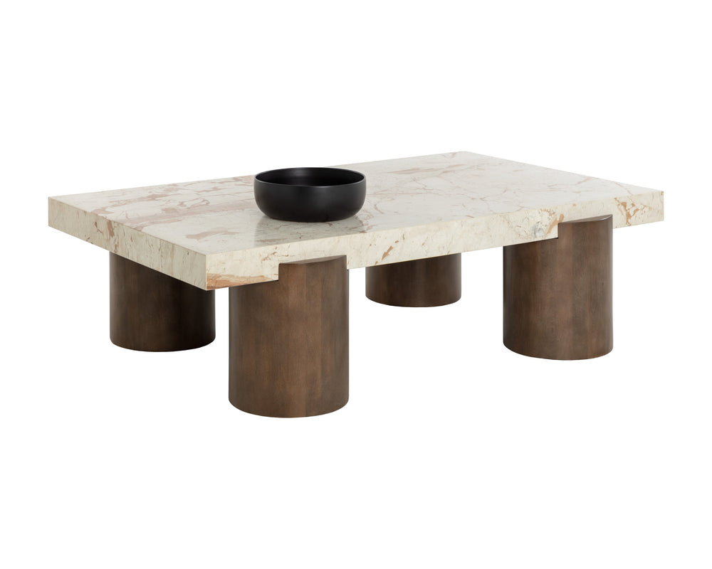 Sunpan Ardi Coffee Table - Exquisite Italian Crema Breccia Marble Top & Solid Mango Wood Legs For Luxury Living Cream Marble 111824