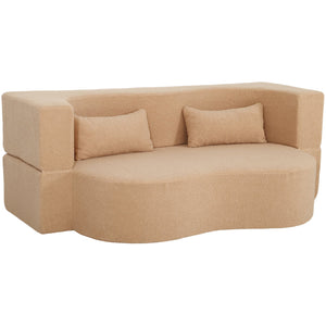English Elm 2-in-1 Convertible Sofa Bed - Full Size Folding Loveseat with Plush Teddy Fabric, No Assembly Needed Apricot W3163P322892