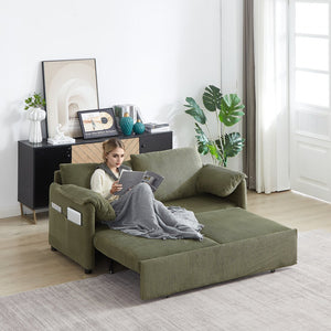 English Elm MH'' MH' 64.5 Inch Sleeper Sofa Bed with Corduroy Upholstery, Sturdy Wood & Iron Frame, 3-in-1 Convertible Comfort Green W1193S00127