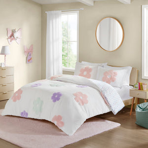 Urban Habitat Kids Gracie Casual Floral Reversible Tufted Chenille Duvet Cover Set UHK12-0229 White/Purple