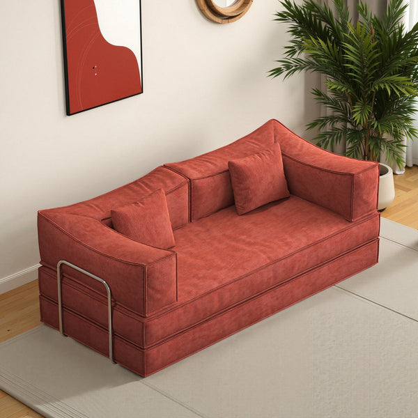 English Elm 78.8Inch Modular Sofa Bed - Versatile Orange Corduroy Sofa For Small Spaces, Lounge & Sleep Comfortably W3147P278135