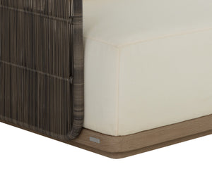 Sunpan Ravenna Sofa - Stylish Outdoor Comfort with Durable Teak Wood Frame & Eco-Friendly Fabric Design