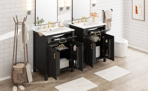 English Elm Modern 48 Inch Freestanding Bathroom Vanity Dual Ceramic Sinks Soft Close Gold Handles Black N729P000008B