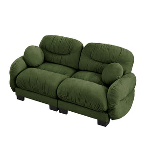 English Elm Pleated Chenille Two Seater Modular Sofa with Curved Armrests and Ergonomic Foam Cushions Green W5656S00046