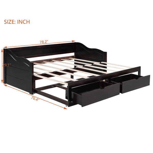 English Elm Wooden Twin Daybed with Pull Out Trundle and Dual Storage Drawers for Guest Rooms Espresso LP000519AAP-1