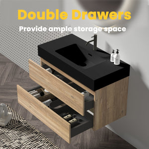 English Elm 36' Wall-Mounted Vanity with Oak & Walnut Grille, Soft-Closing Drawers, 20% More Storage, Eco-Friendly Finish W1865S00166
