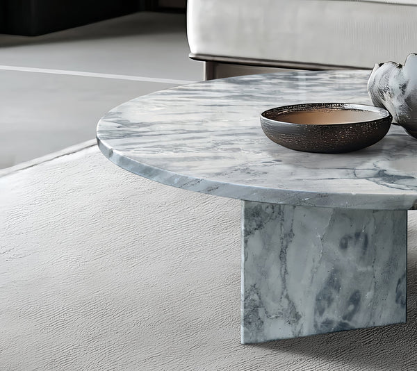 English Elm Blue Gray Marble Coffee Table Set - Elegant Natural Stone Design For Living Room, 27.6 & 17.7 Inch W1696P262766
