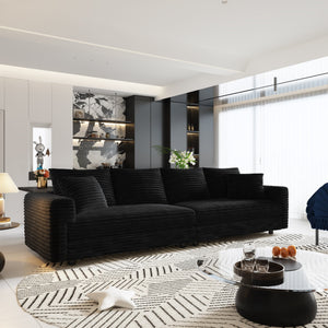 English Elm 102.4 Inch Plush Corduroy Cloud Sofa Deep Seat Four Person Convertible Lounge for Living Room Black W1885S00282
