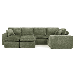 English Elm 107'' Boucle Modular Sectional with Reversible Chaise and Two Ottomans for Living Room Green W1413S00166