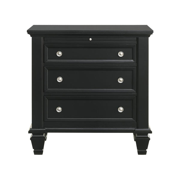 English Elm 3 Drawer Nightstand with Pull-Out Tray, Felt Lined Top, Solid Hardwood, Dovetail Drawers, Brushed Nickel Finish B016P254490