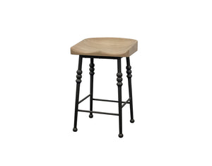 English Elm Counter Height Saddle Stool with Hickory Veneer Saddle Seat and Hand-Forged Metal Base, Durable Design Light Tan 20 L x 20 W x 30.75 H B2699P383329