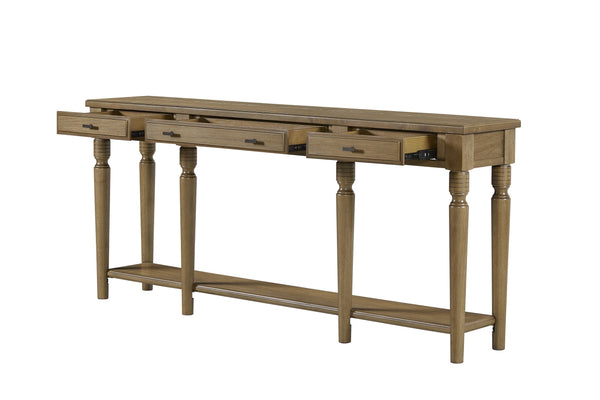 English Elm Console Table Hickory Veneer with Drawers Open Shelf Classic Turned Leg Foyer Piece Almond B2699P443220