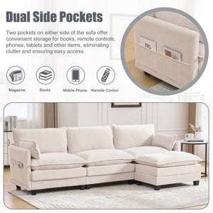 English Elm United We Win Modular Corduroy Sectional with Ottoman Low Profile Living Room Couch Beige W1568S00259