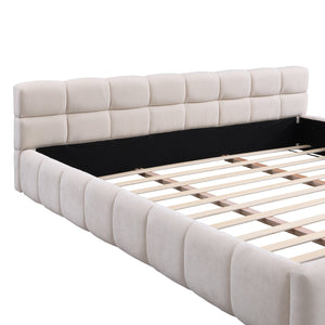 English Elm Elegant Chenille King Bed Geometric Checkerboard Headboard Plush Upholstered Bedroom N769P339029K