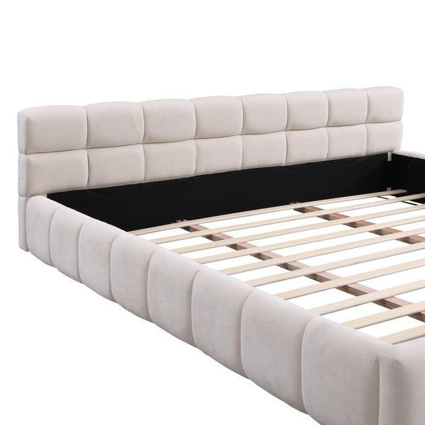 English Elm Elegant Chenille King Bed Geometric Checkerboard Headboard Plush Upholstered Bedroom N769P339029K