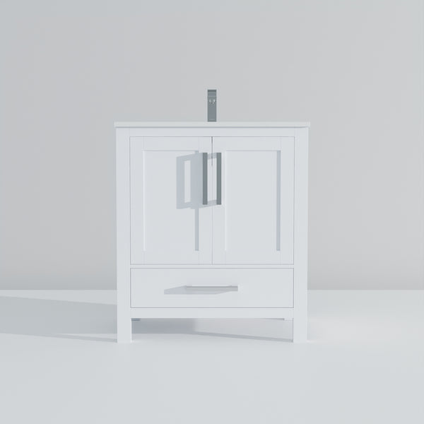 English Elm White 30 in. Bath Vanity with Cultured Marble Top, Soft-Close Drawer, Chrome Faucet Included B2731P258996