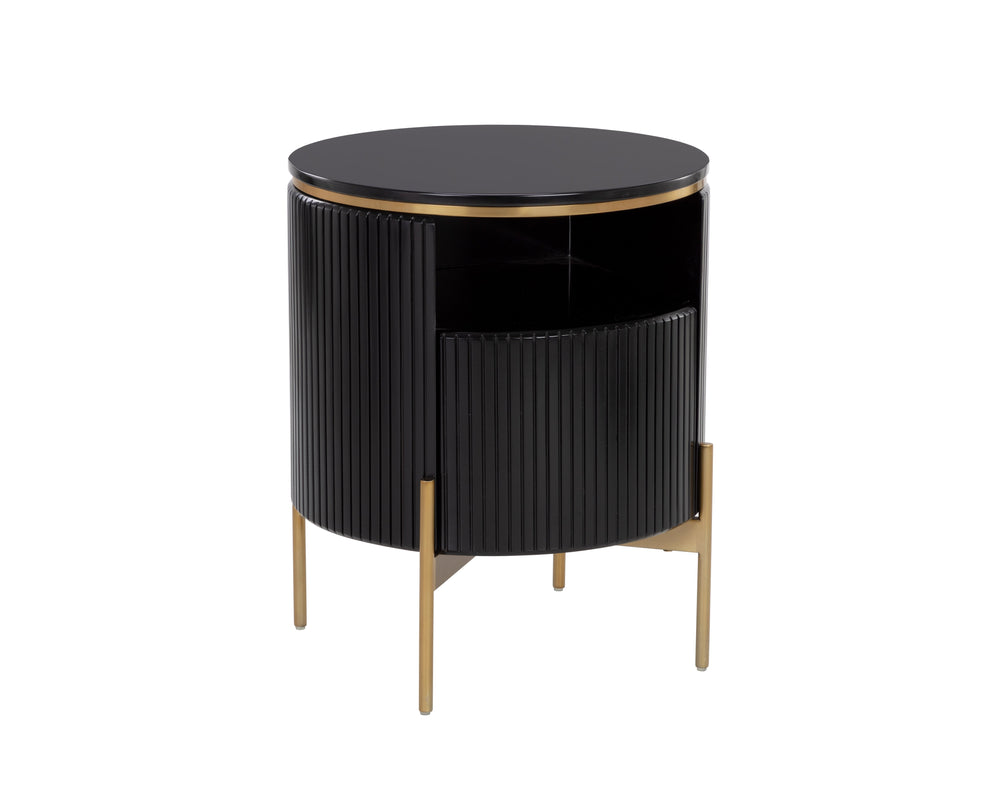 Sunpan Paloma End Table - Luxurious Sculptural Design with Antique Gold Accents for Elegant Interiors Black