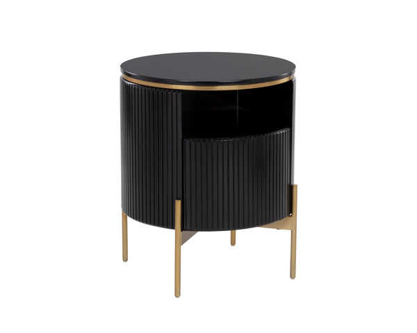 Sunpan Paloma End Table - Luxurious Sculptural Design with Antique Gold Accents for Elegant Interiors Black