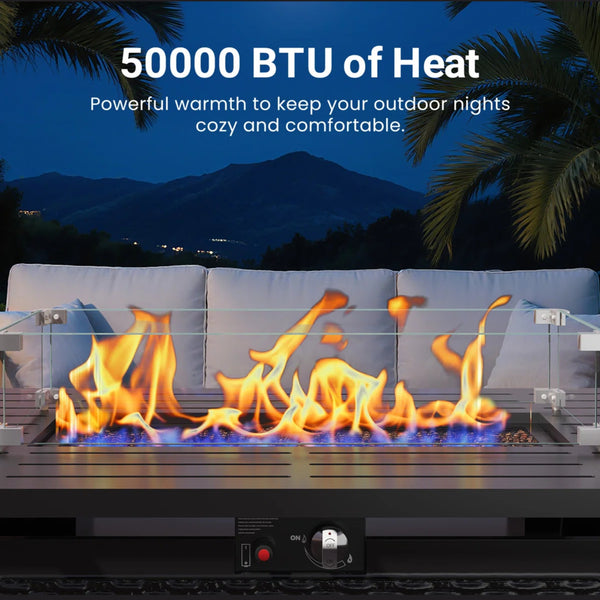 English Elm 43 Inch Faux Rattan Propane Fire Pit Table 50000 Btu with Glass Shield Lava Rock B082P454992