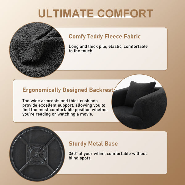 English Elm 360° 360 Swivel Teddy Velvet Accent Chair Plush Cocoon Seat for Living Room or Bedroom Black W5385P433221