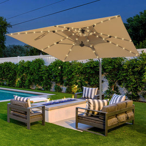 English Elm 9 9 ft Aluminum Cantilever Patio Umbrella with Tilt, Hydraulic Lift, UPF50+ Canopy, Rustproof Frame Beige W1859P337891
